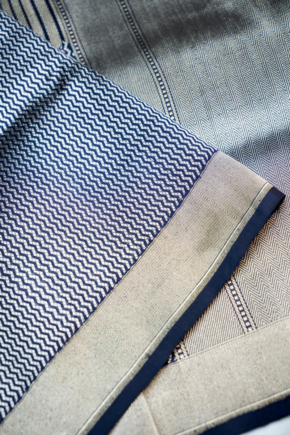 Navy Blue Stripe Katan Silk Handwoven Banarasi Saree