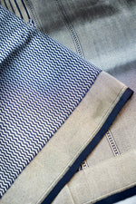 Navy Blue Stripe Katan Silk Handwoven Banarasi Saree