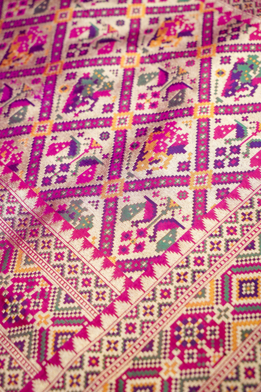 Fuschia Pink Patola Katan Silk Handwoven Banarasi Saree