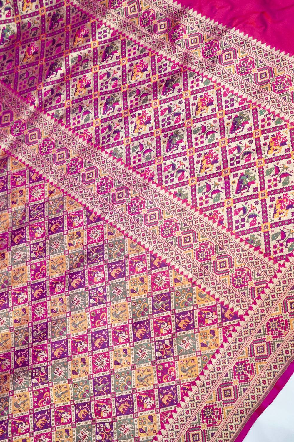 Fuschia Pink Patola Katan Silk Handwoven Banarasi Saree