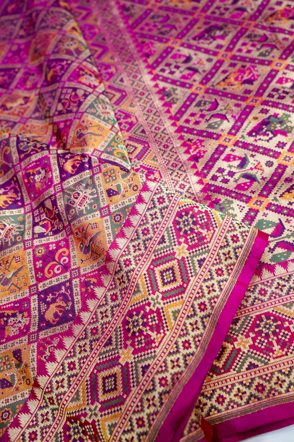 Fuschia Pink Patola Katan Silk Handwoven Banarasi Saree