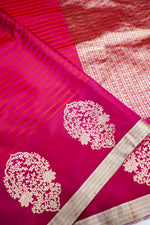 Magenta Pink Motif Mashru Silk  Handwoven Banarasi Saree