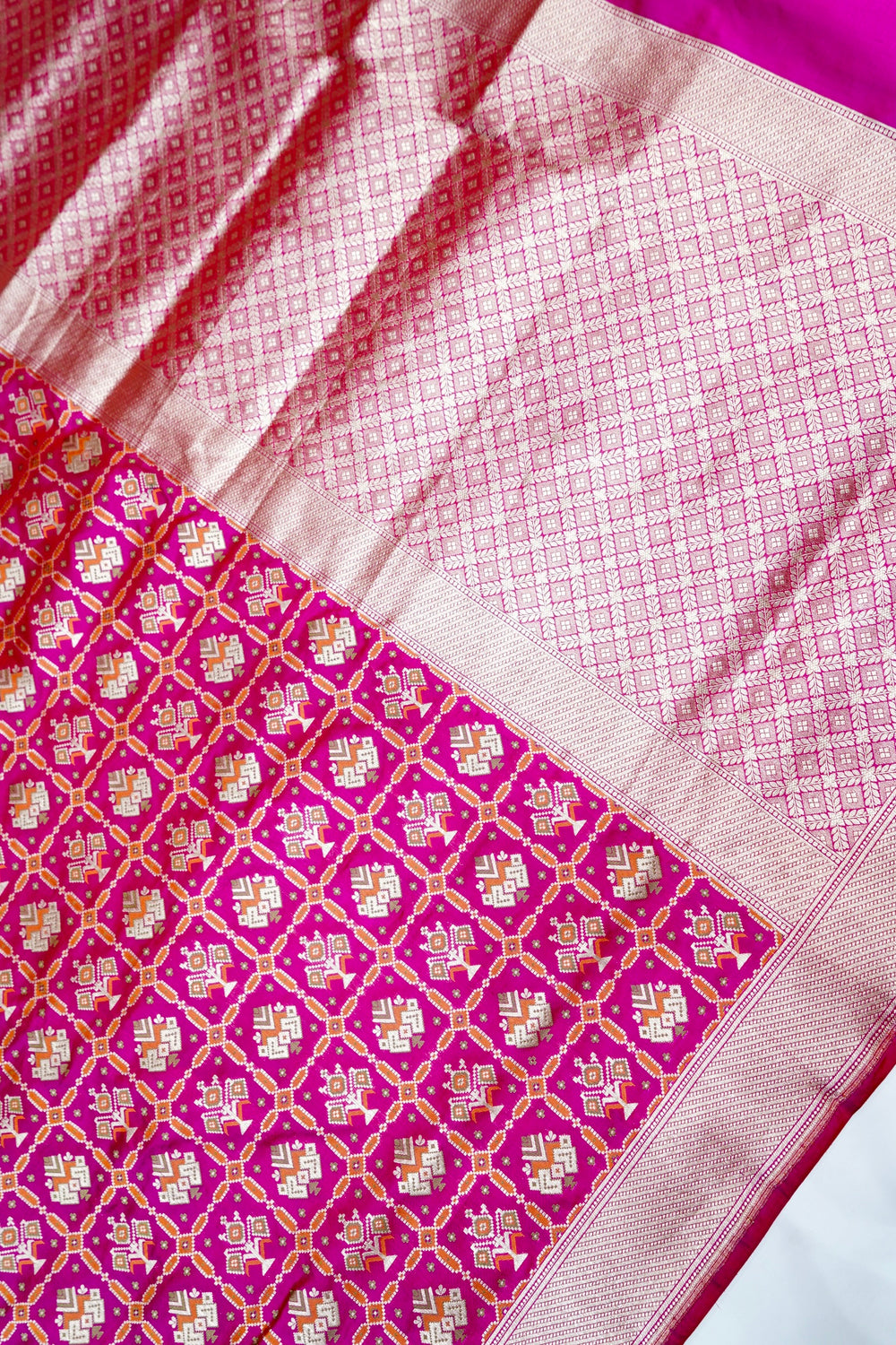 Fuschia Pink Patola Katan Silk Handwoven Banarasi Saree