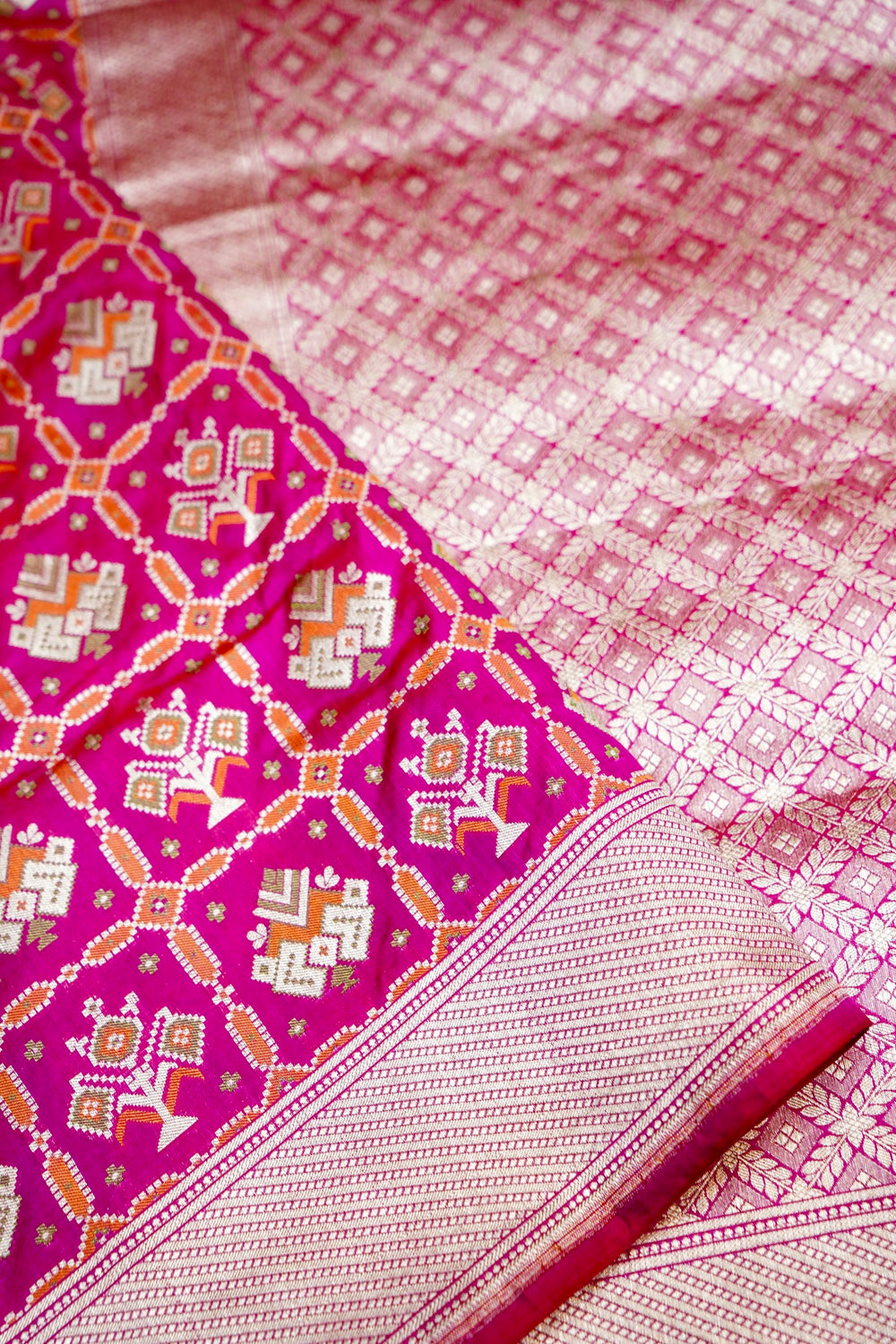 Fuschia Pink Patola Katan Silk Handwoven Banarasi Saree