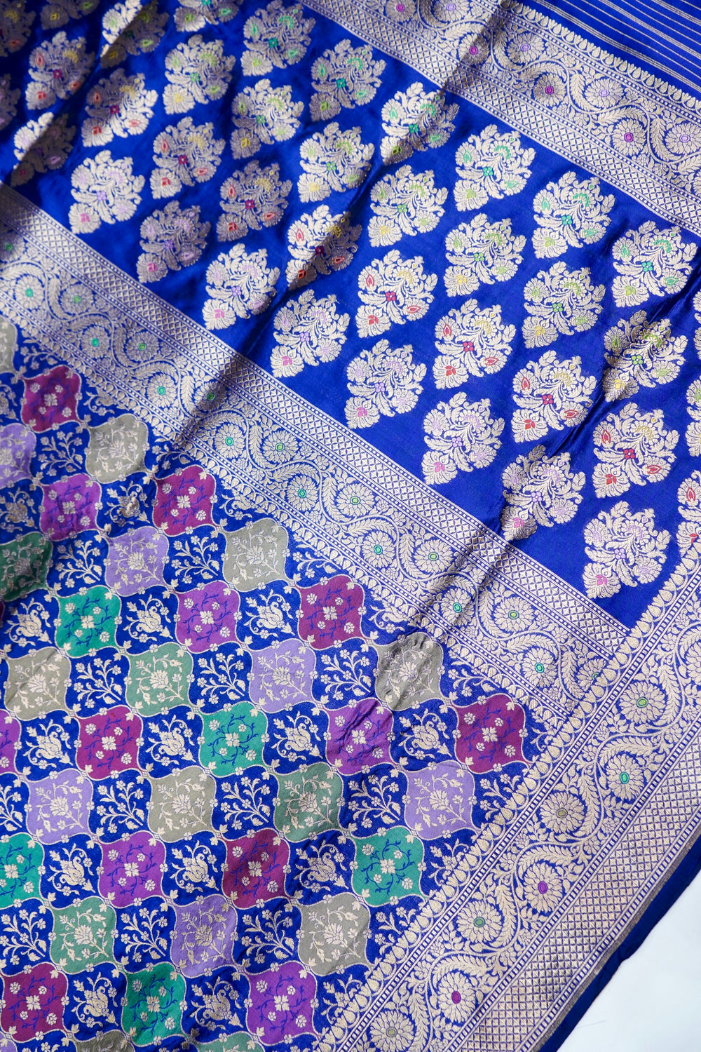 Lapis Blue Rangkat Katan Silk Handwoven Banarasi Saree