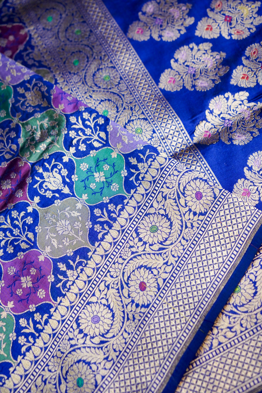 Lapis Blue Rangkat Katan Silk Handwoven Banarasi Saree