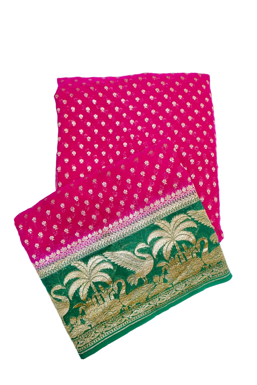 Magenta Pink Booti Crepe  Handwoven Banarasi Saree