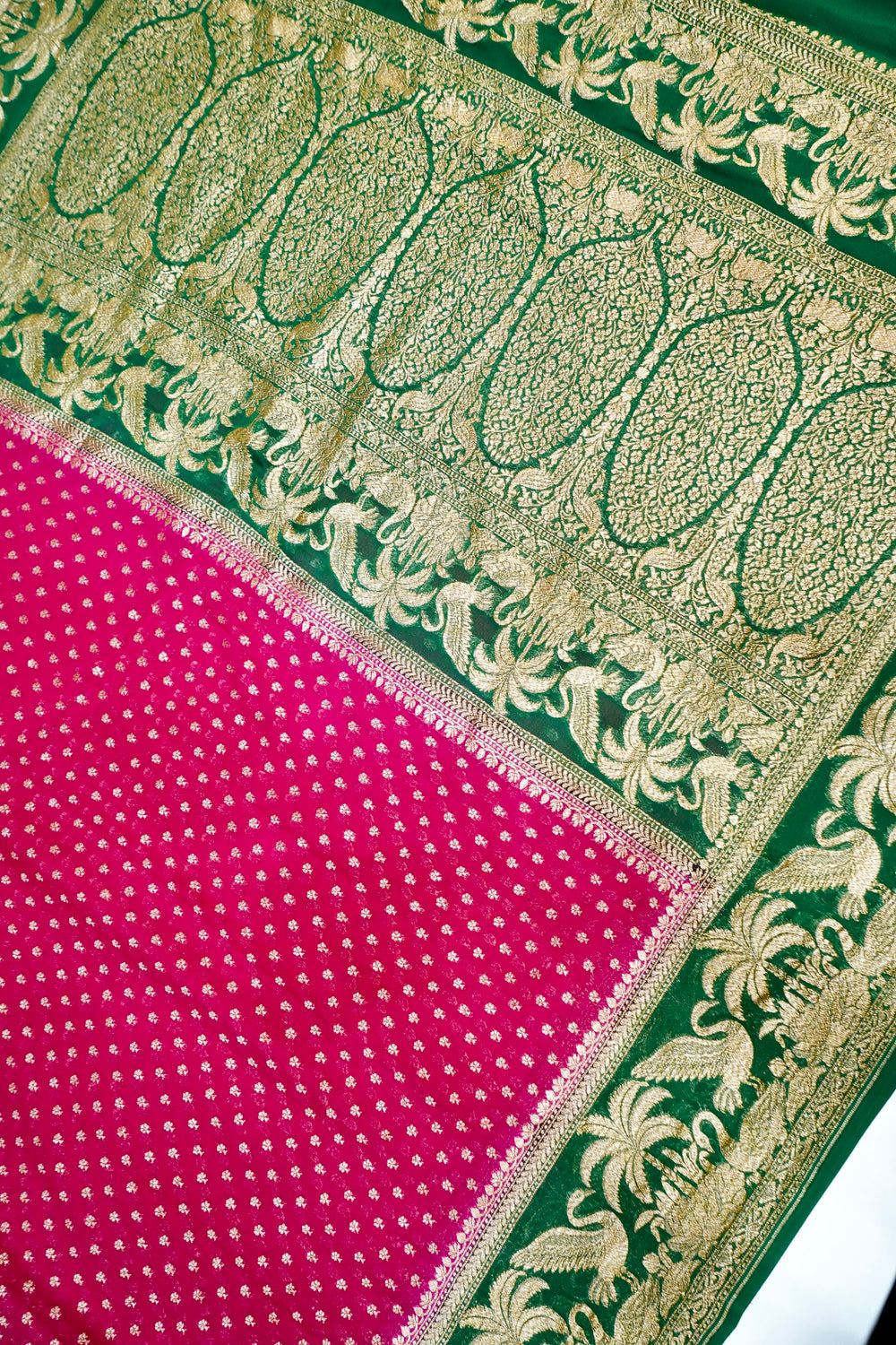 Magenta Pink Booti Crepe  Handwoven Banarasi Saree