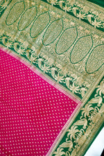 Magenta Pink Booti Crepe  Handwoven Banarasi Saree