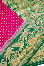 Magenta Pink Booti Crepe  Handwoven Banarasi Saree