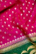 Magenta Pink Booti Crepe  Handwoven Banarasi Saree