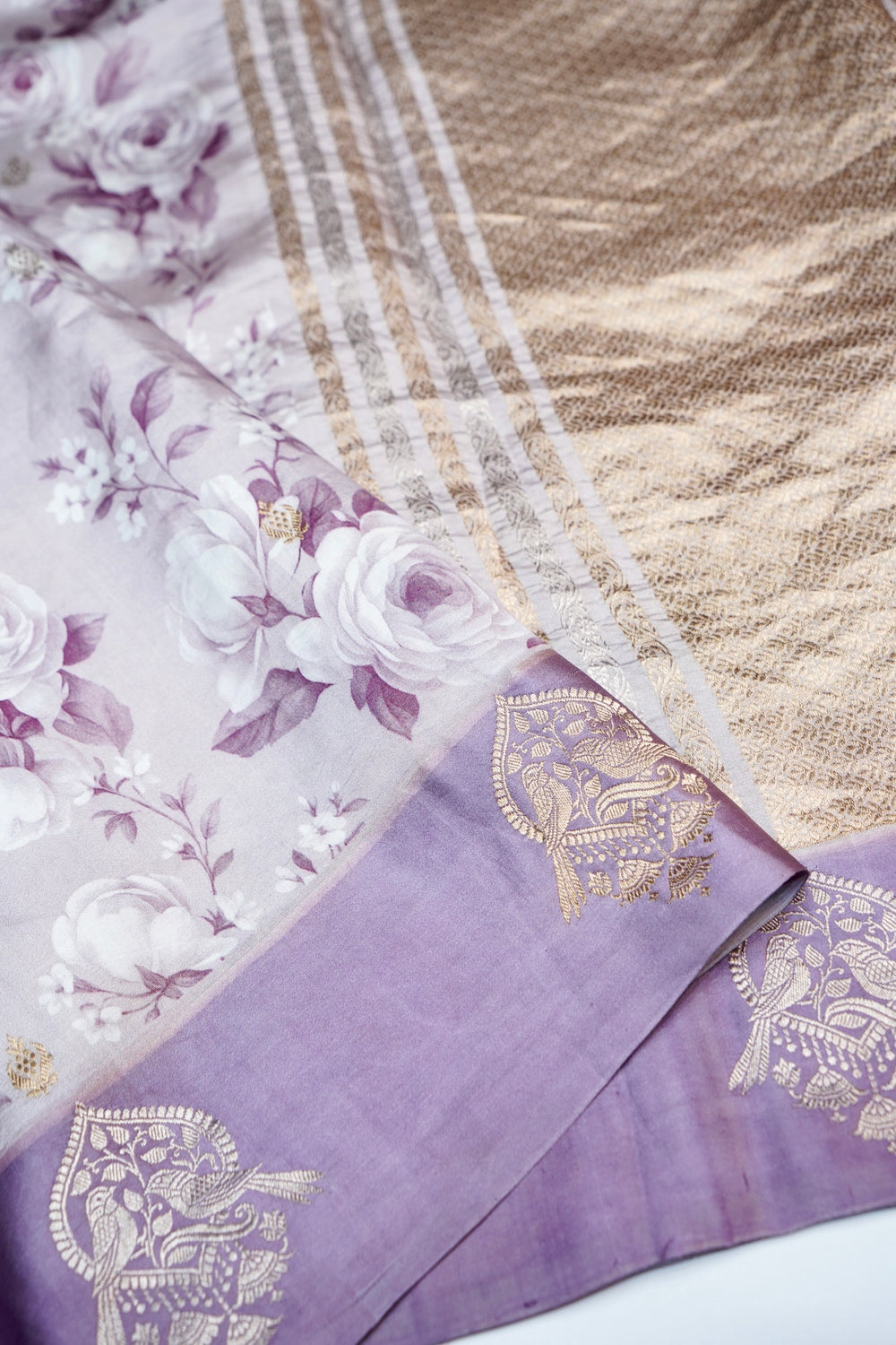 Crepe Pink Floral Soft Katan Silk Handwoven Banarasi Saree