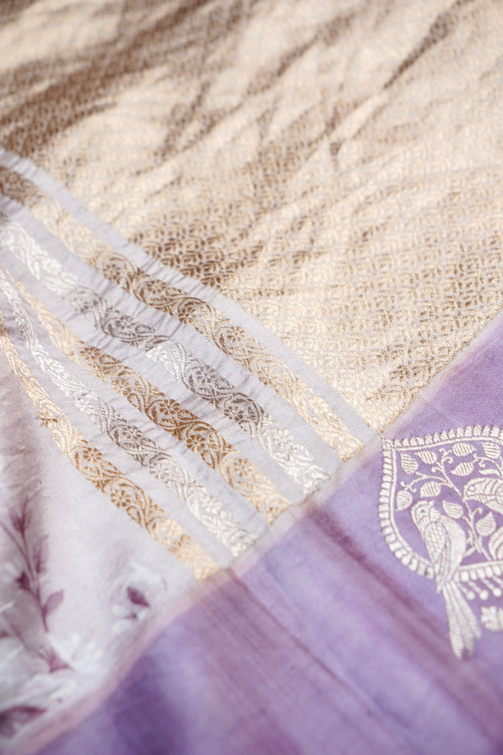 Crepe Pink Floral Soft Katan Silk Handwoven Banarasi Saree