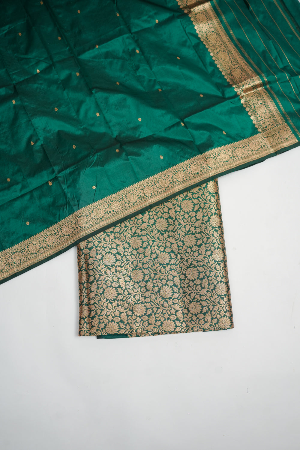 Pine Green Brocade Katan Silk Handwoven Banarasi Suit