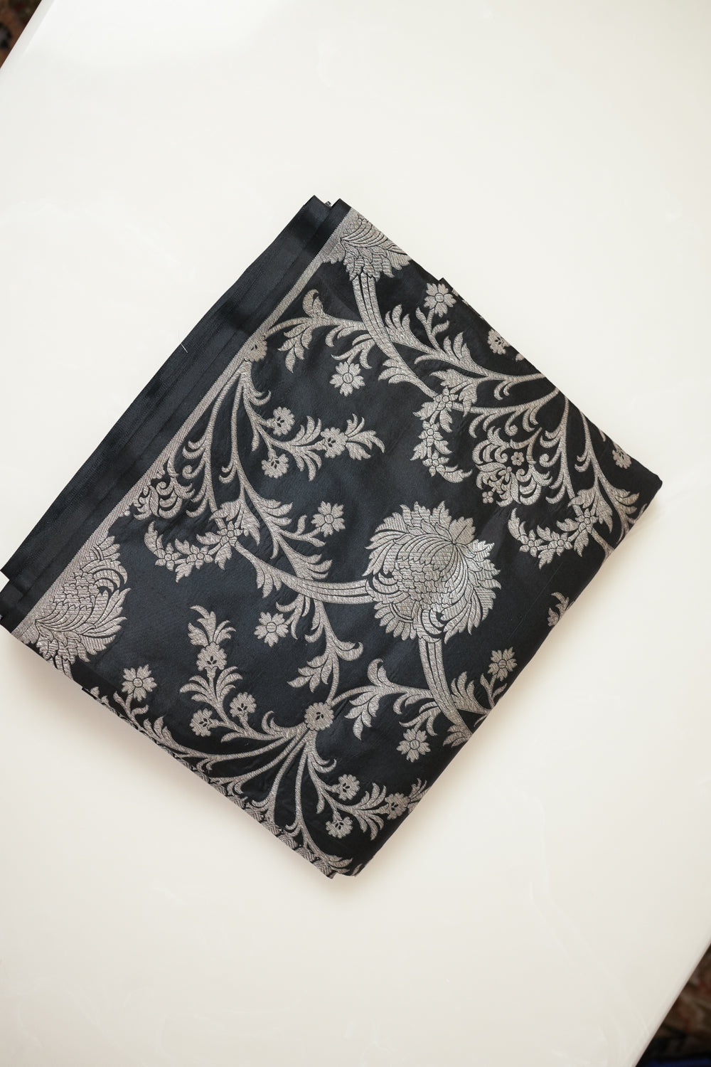Coal Black Jaal Katan Silk Handwoven Banarasi Co-ord Set