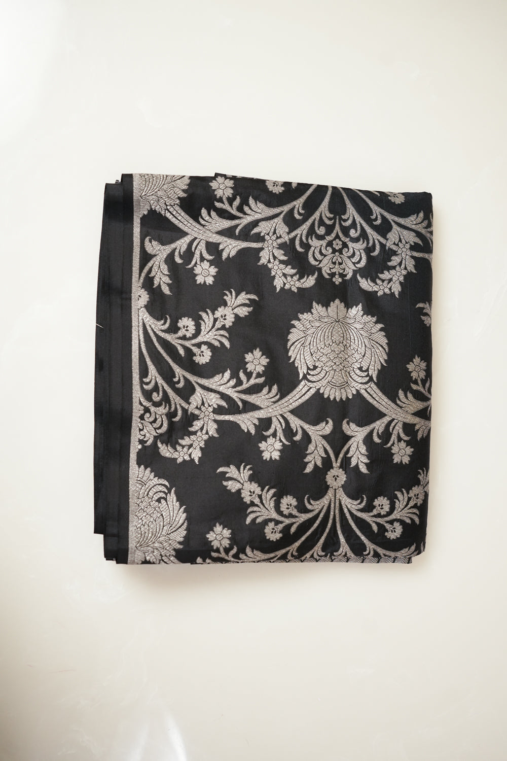 Coal Black Jaal Katan Silk Handwoven Banarasi Co-ord Set