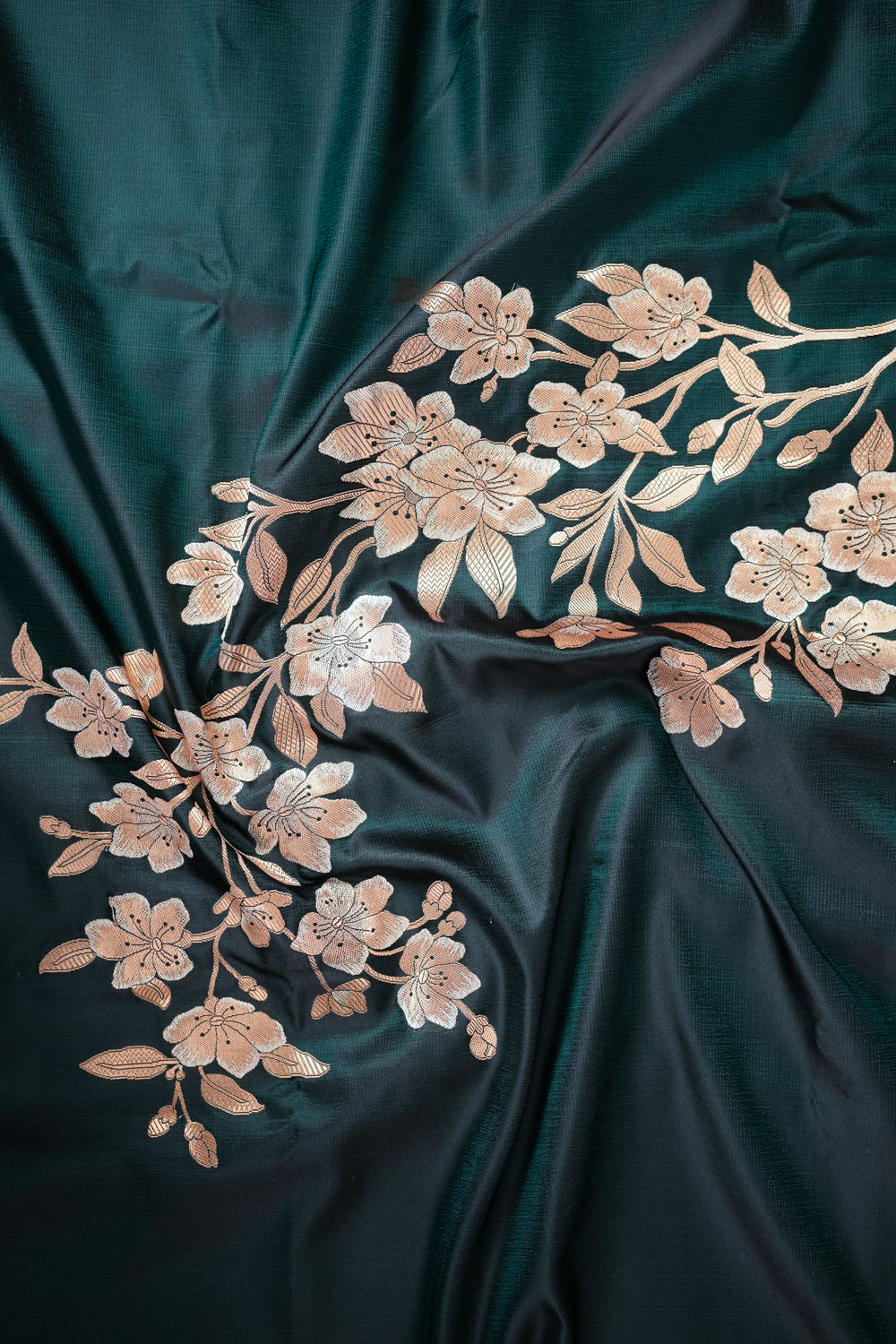 Dark Green Floral katan Silk Handwoven Banarasi Co-ord Set