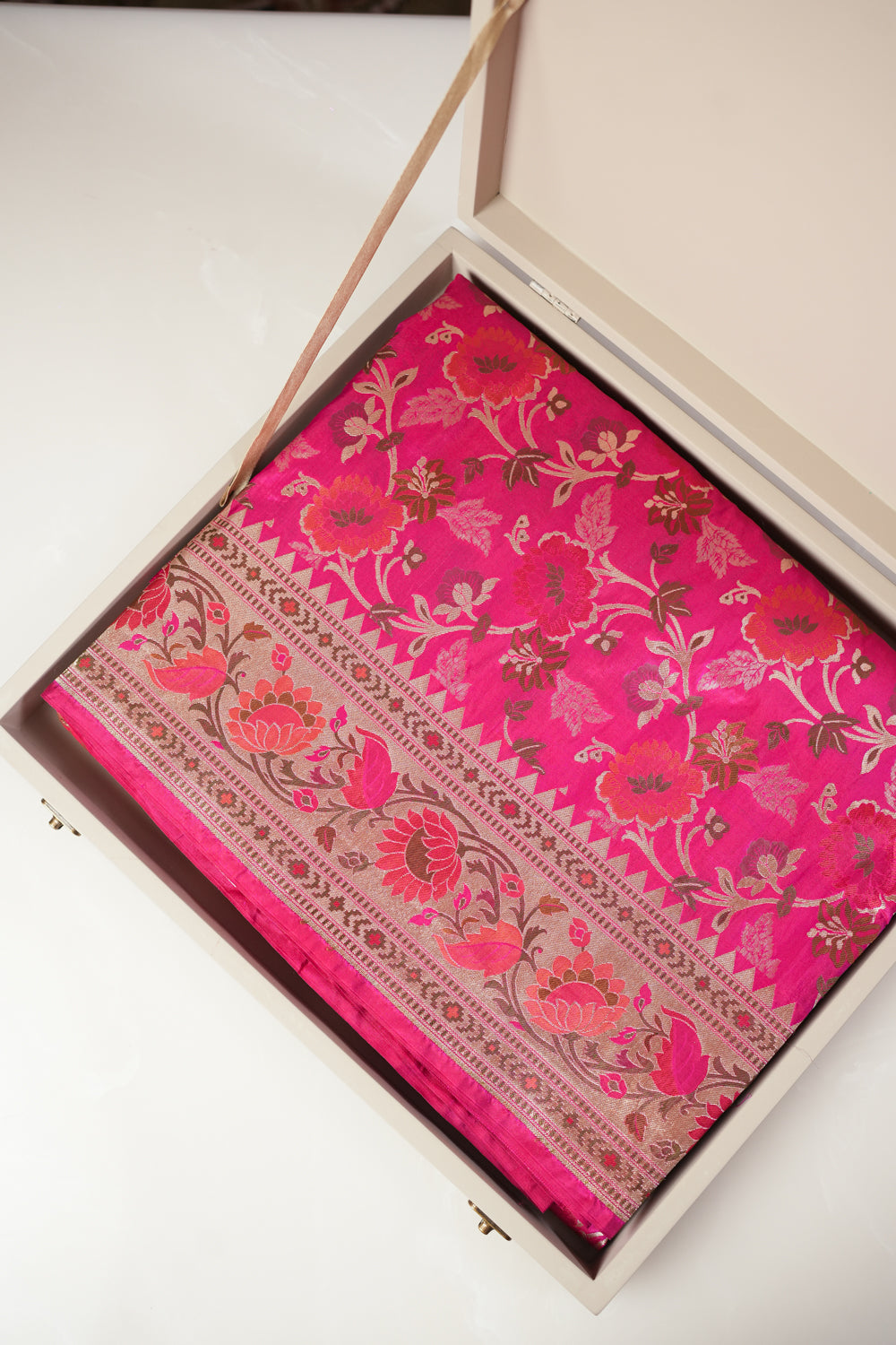 Rose Red Meenakari Jaal Katan Silk Handwoven Banarasi Saree