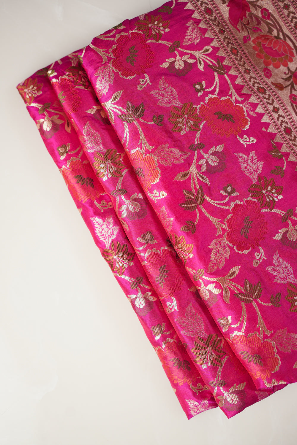 Rose Red Meenakari Jaal Katan Silk Handwoven Banarasi Saree