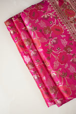 Rose Red Meenakari Jaal Katan Silk Handwoven Banarasi Saree