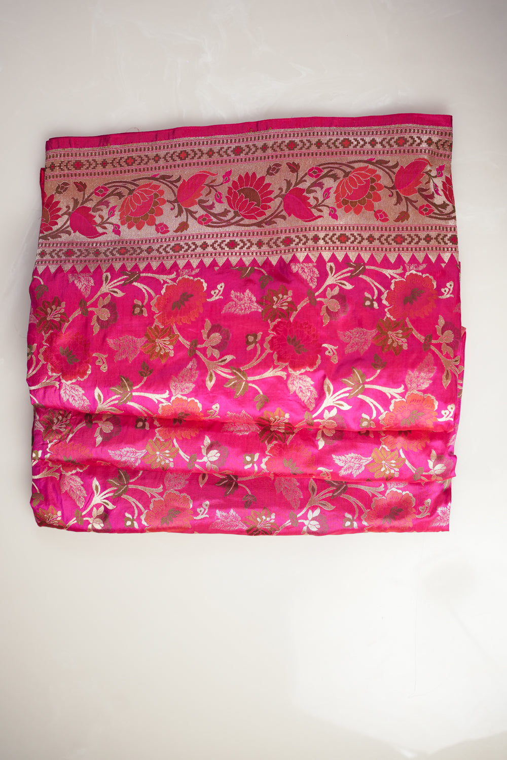 Rose Red Meenakari Jaal Katan Silk Handwoven Banarasi Saree