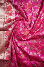 Rose Red Meenakari Jaal Katan Silk Handwoven Banarasi Saree