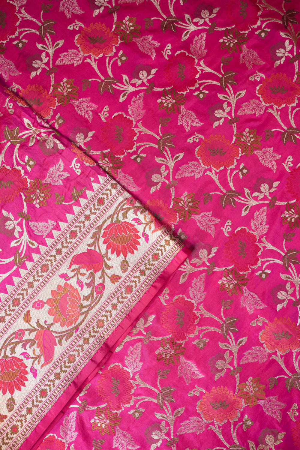 Rose Red Meenakari Jaal Katan Silk Handwoven Banarasi Saree