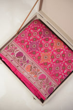 Rani Pink Patola Katan Silk Handwoven Bridal Banarasi Saree