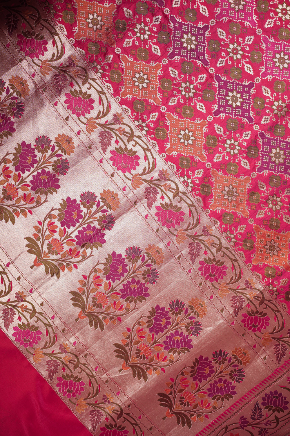 Rani Pink Patola Katan Silk Handwoven Bridal Banarasi Saree
