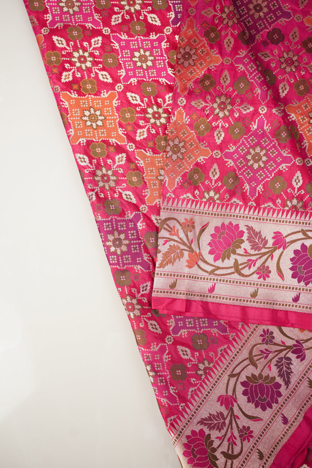 Rani Pink Patola Katan Silk Handwoven Bridal Banarasi Saree