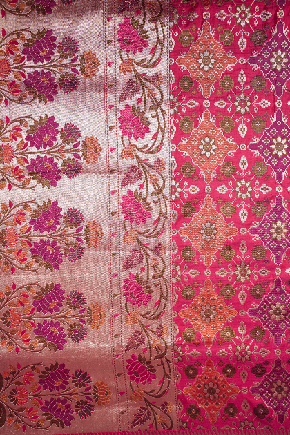 Rani Pink Patola Katan Silk Handwoven Bridal Banarasi Saree