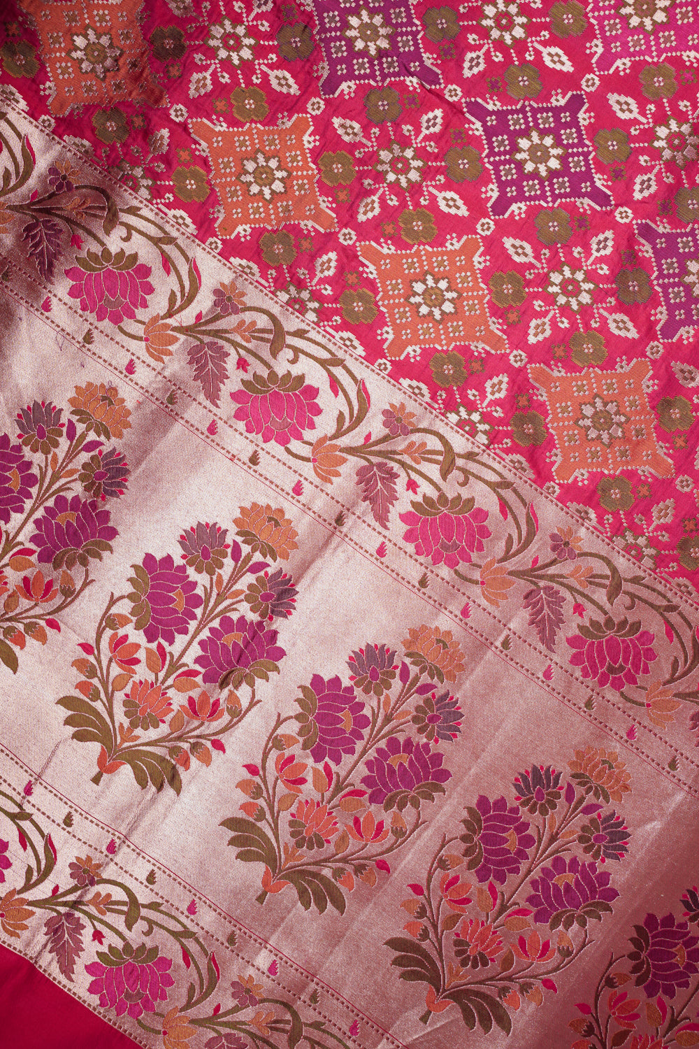 Rani Pink Patola Katan Silk Handwoven Bridal Banarasi Saree