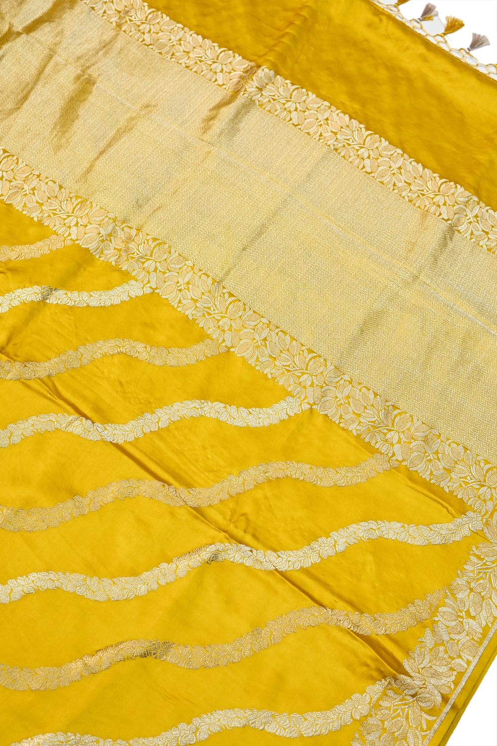 Honey Yellow Sona Roopa Mashru Silk  Handwoven Banarasi Saree