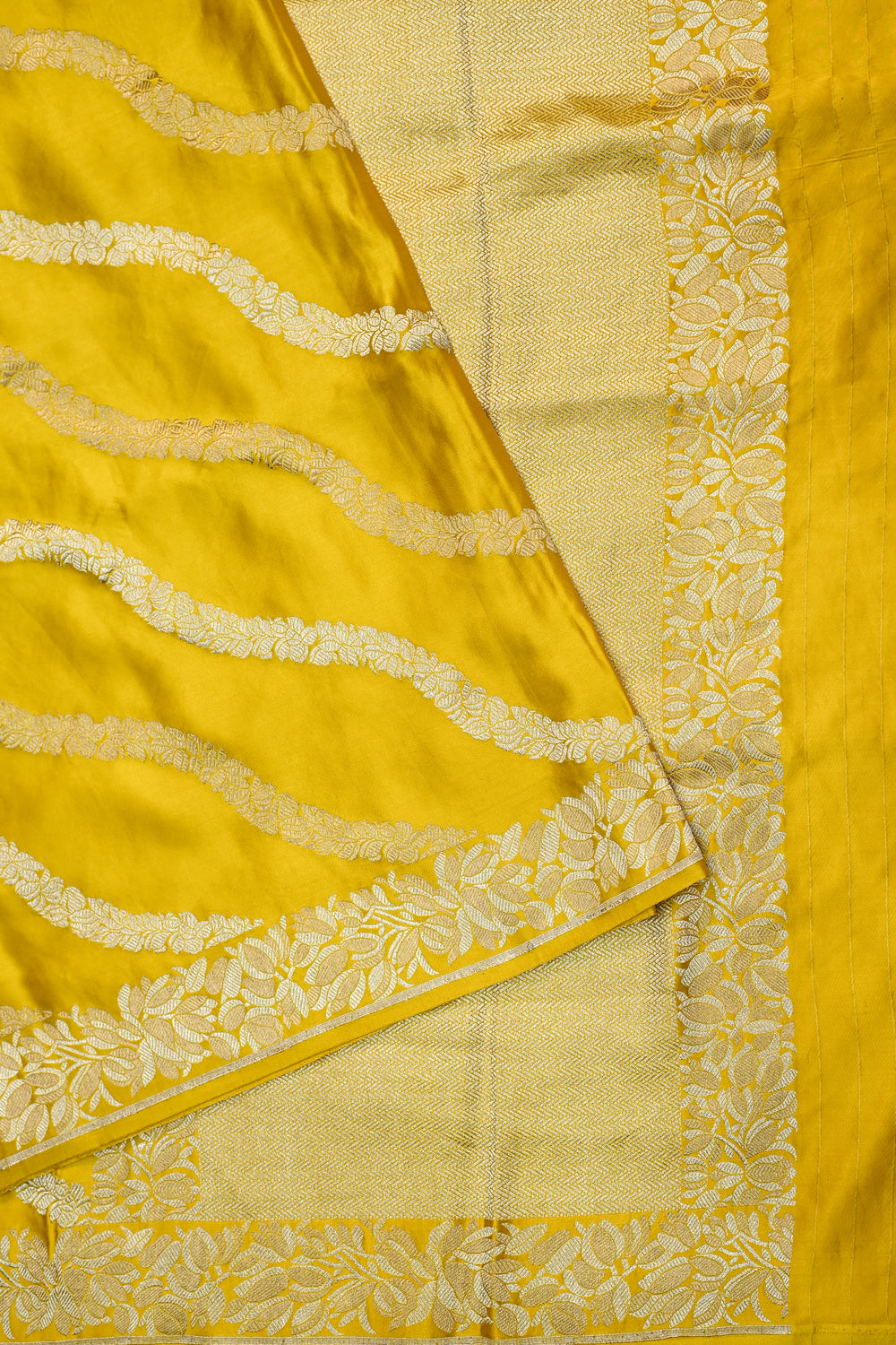Honey Yellow Sona Roopa Mashru Silk  Handwoven Banarasi Saree