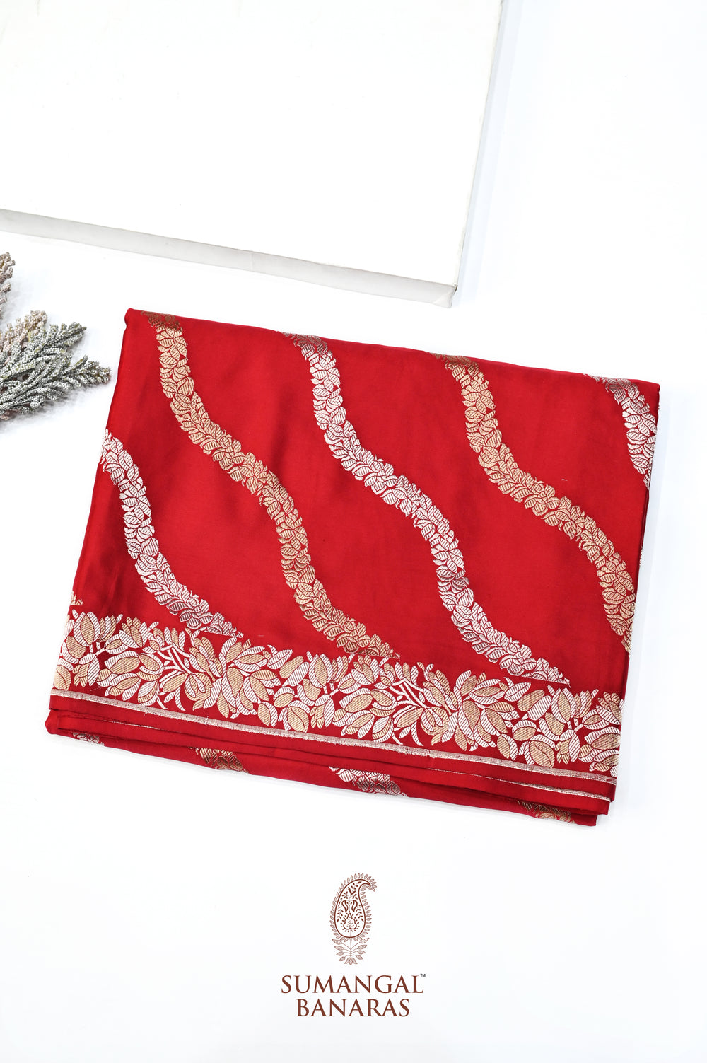 Crimson Red Sona Roopa Mashru Silk  Handwoven Banarasi Saree