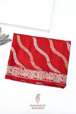 Crimson Red Sona Roopa Mashru Silk  Handwoven Banarasi Saree