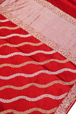Crimson Red Sona Roopa Mashru Silk  Handwoven Banarasi Saree