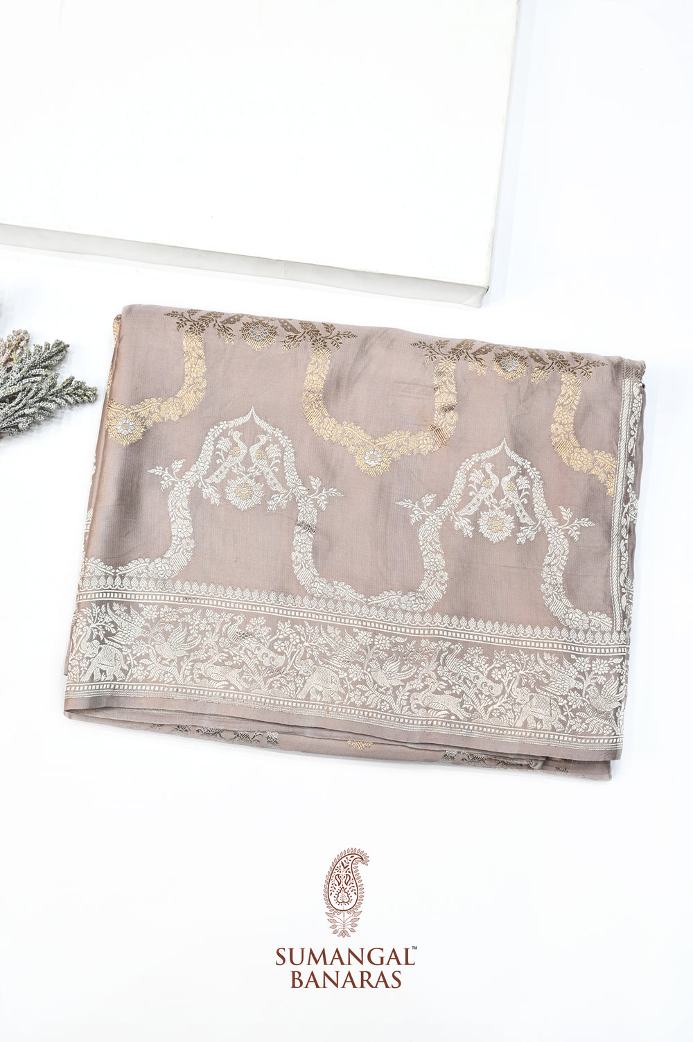Salt White Sona Roopa Mashru Silk  Handwoven Banarasi Saree
