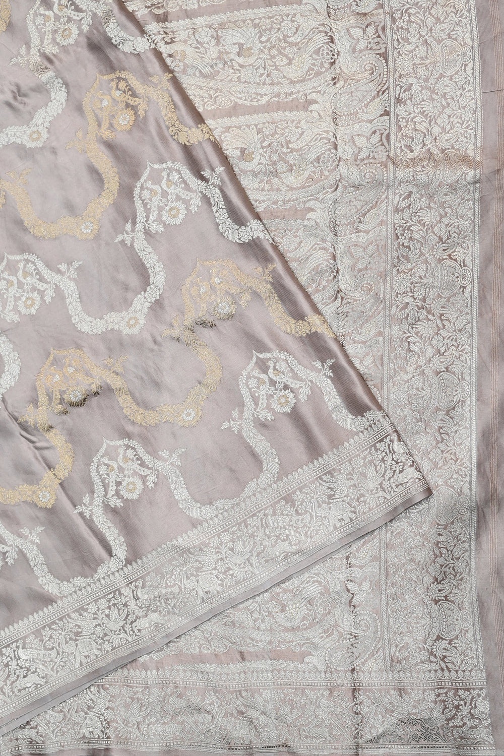 Salt White Sona Roopa Mashru Silk  Handwoven Banarasi Saree