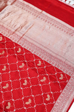Crimson Red Sona Roopa Mashru Silk  Handwoven Banarasi Saree