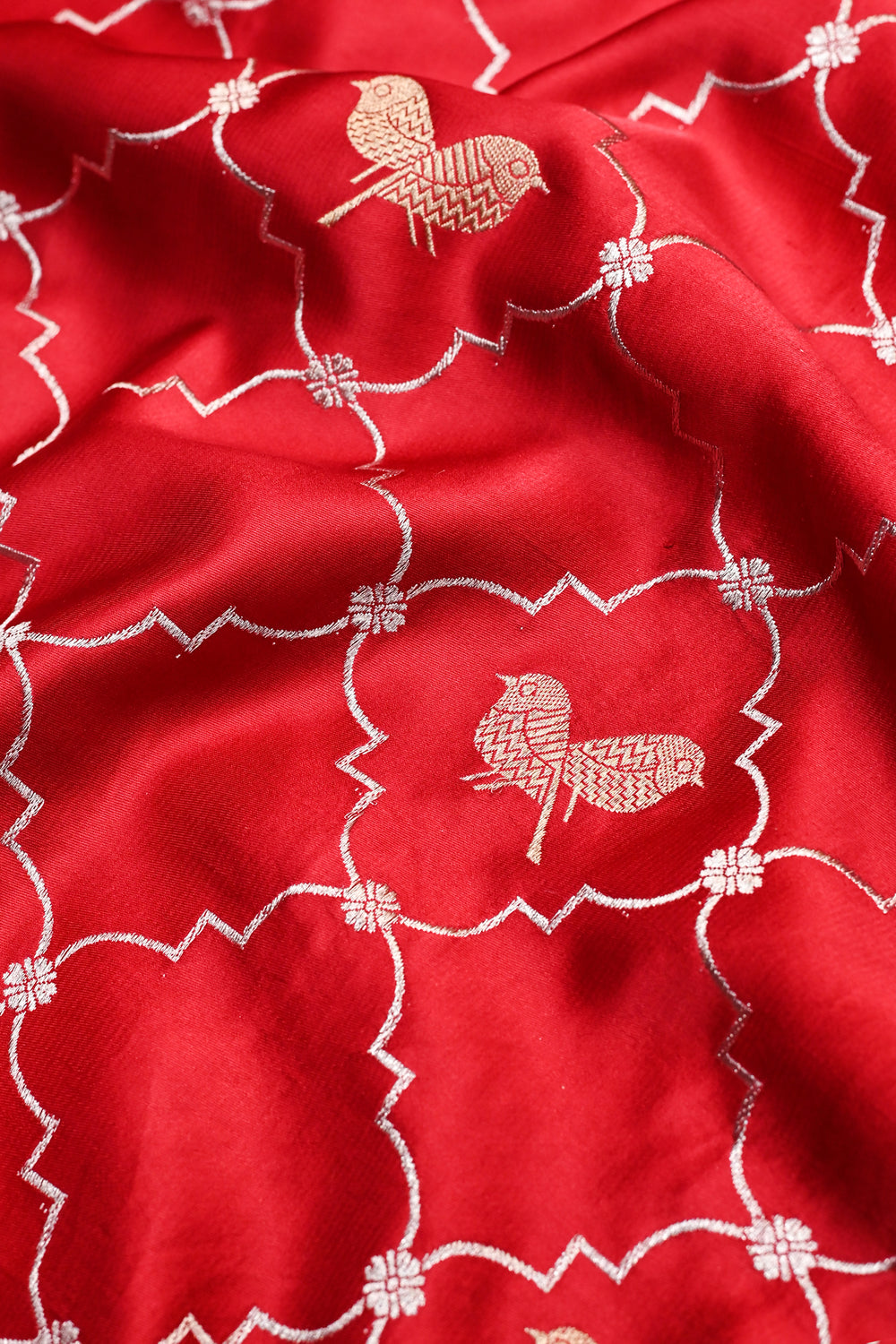 Crimson Red Sona Roopa Mashru Silk  Handwoven Banarasi Saree