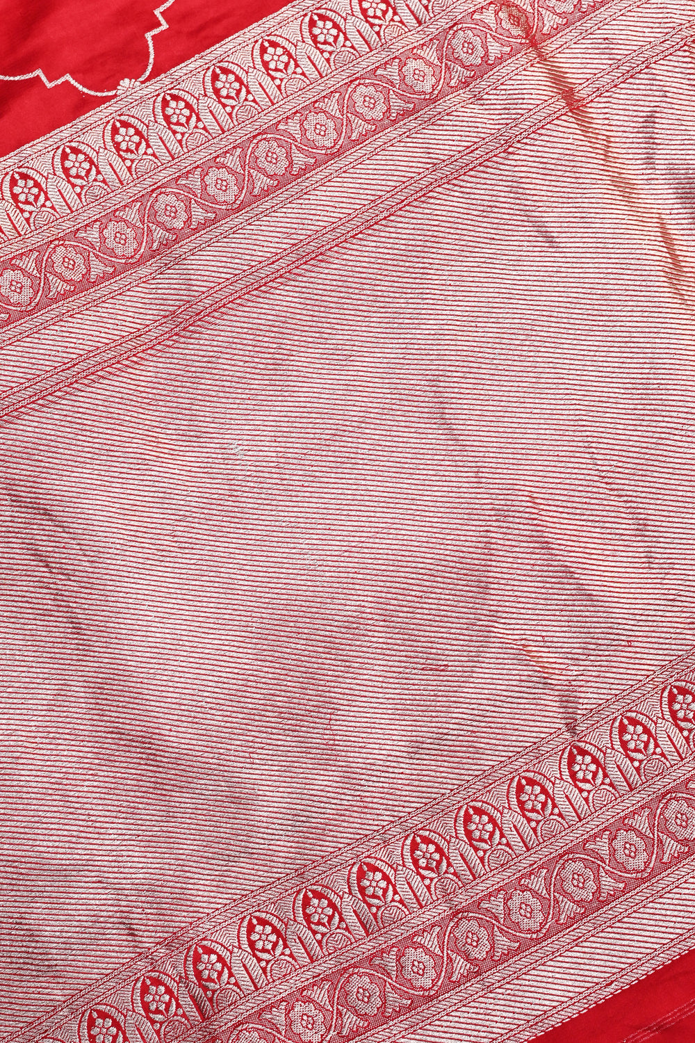 Crimson Red Sona Roopa Mashru Silk  Handwoven Banarasi Saree