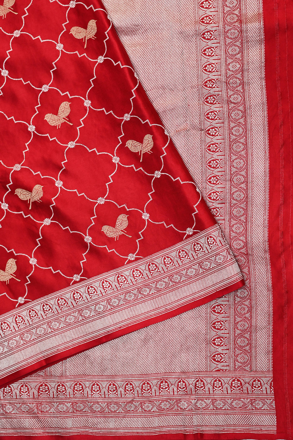 Crimson Red Sona Roopa Mashru Silk  Handwoven Banarasi Saree