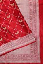 Crimson Red Sona Roopa Mashru Silk  Handwoven Banarasi Saree
