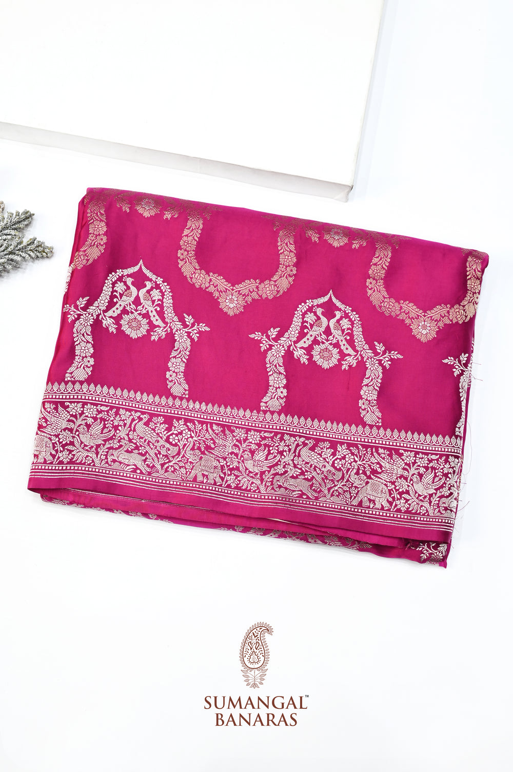 Hot Pink Sona Roopa Mashru Silk  Handwoven Banarasi Saree