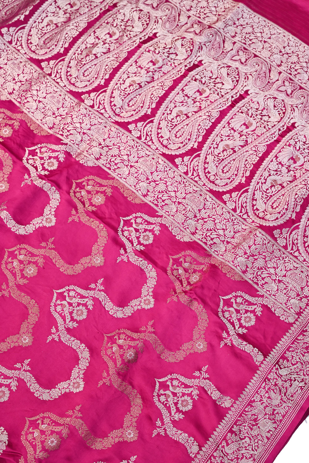 Hot Pink Sona Roopa Mashru Silk  Handwoven Banarasi Saree
