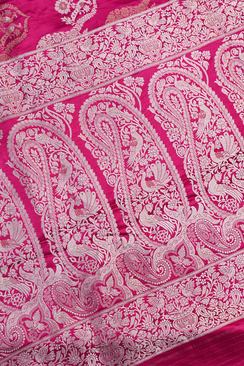 Hot Pink Sona Roopa Mashru Silk  Handwoven Banarasi Saree