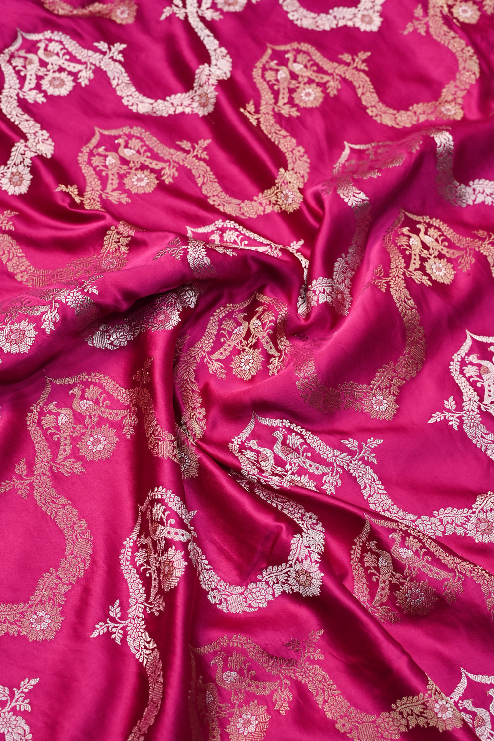 Hot Pink Sona Roopa Mashru Silk  Handwoven Banarasi Saree