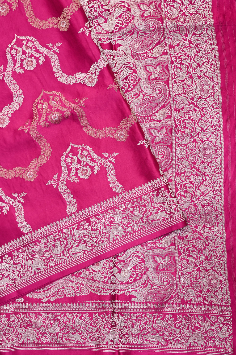 Hot Pink Sona Roopa Mashru Silk  Handwoven Banarasi Saree