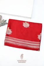 Candy Red Motif Mashru Silk  Handwoven Banarasi Saree
